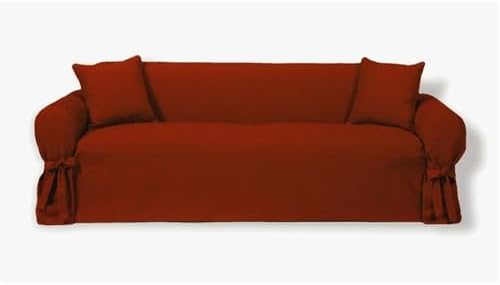 Pemberly Row Modern Cotton Duck Loveseat Slipcover in Red 1