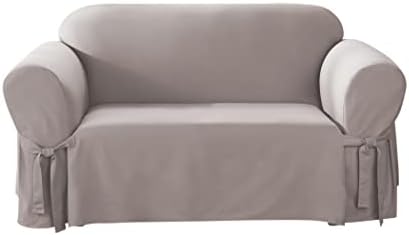 SureFit Cotton Duck Loveseat Slipcover Gray 1