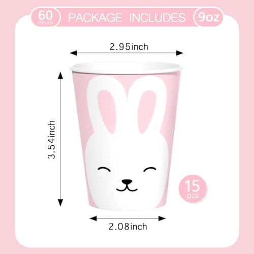 Vanulus 60 Pcs Easter Bunny 9oz Paper Cups for Parties and Events