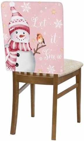 DecorLovee Pink Snowman Christmas Chair Back Cover 6 Pack
