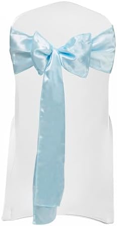 Fynite 50 Pack Satin Chair Covers Sashes Bows Baby Blue
