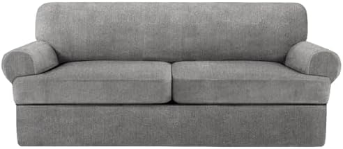JconesT 3 Piece Sofa Slipcover Set Light Gray