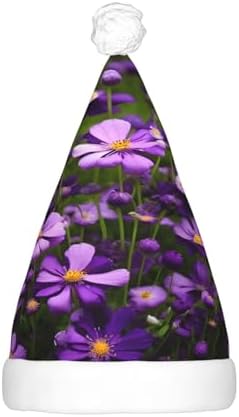 Purple Flowers Print Christmas LED Santa Hat for Festive Events