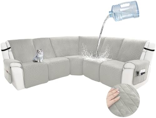 Waterproof Recliner Sectional Sofa Cover Set - 5 Seater Light Gray