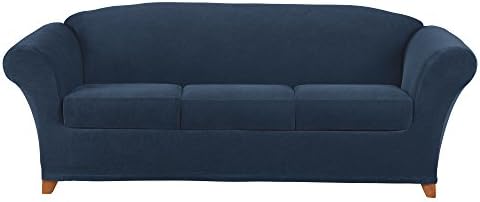 SureFit Stretch Pique 3 Seat Individual Cushion Sofa Cover Navy 1