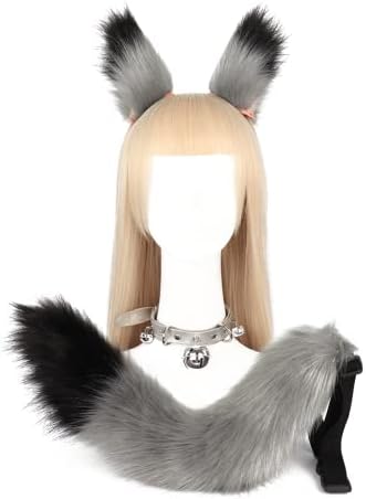 Simulation Plush Fox Ears Tail Costume Set Dark Gray