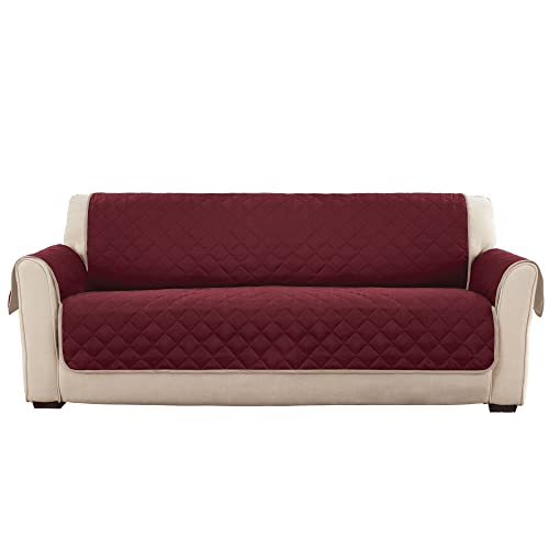 SureFit Microfiber Reversible Sofa Cover in Taupe Burgundy 1