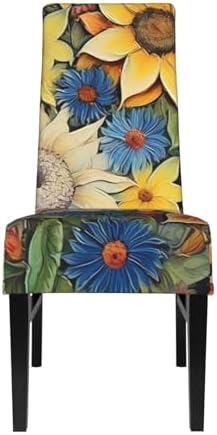 Removable Dining Chair Seat Cover with Sunflower Print 1