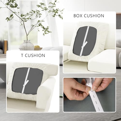 Molasofa T-Cushion Sofa Slipcovers Set 3 Piece Ivory Stretch Spandex