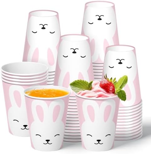 Vanulus 60 Pcs Easter Bunny 9oz Paper Cups for Parties and Events