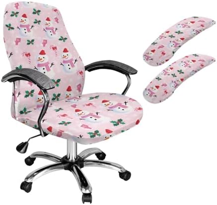 Snowman Print Office Chair Cover Set 3Pcs Pink L