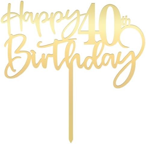 Happy 40th Birthday Cake Topper Mirrored Gold
