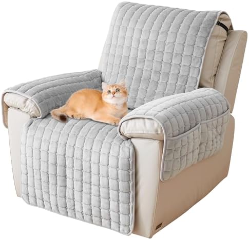 Plush Recliner Slipcover with Side Pockets for Kids and Pets