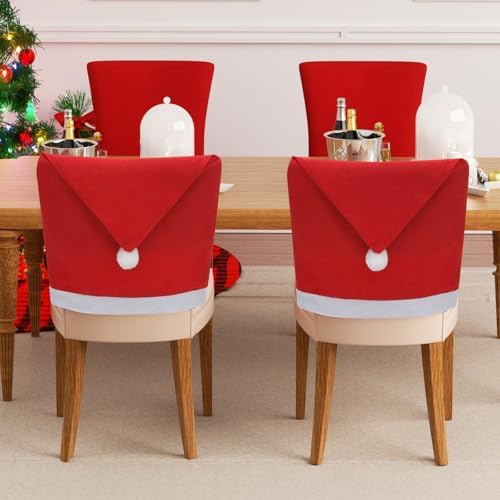MoNiBloom 4-Piece Christmas Chair Covers Red Non-Woven