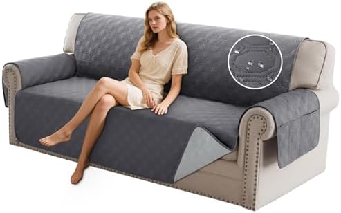 PrinceDeco Waterproof Sofa Slipcover with Elastic Straps Grey