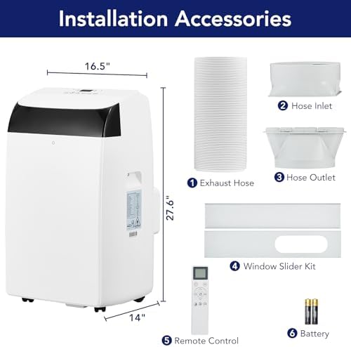 14000 BTU Quiet Portable AC Unit for Large Rooms
