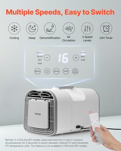 VEVOR 4250 BTU Portable AC with 3 Speeds and 24H Timer White