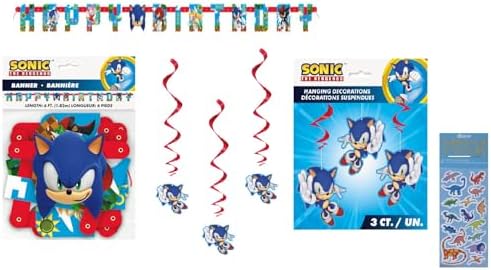 Sonic Birthday Party Supplies Bundle 625ft Banner 3 Swirls 1 Sticker Sheet
