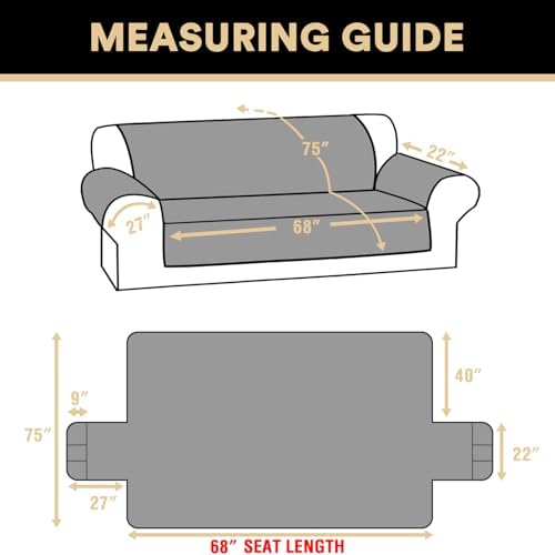 PrinceDeco Waterproof Sofa Slipcover with Elastic Straps Grey