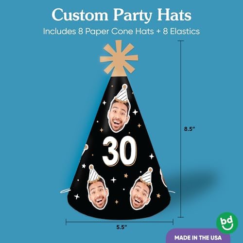Custom Face Cut Out Birthday Hats Set of 8
