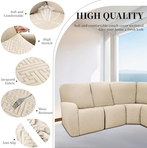 Waterproof Recliner Sectional Couch Cover 5 Seater Beige