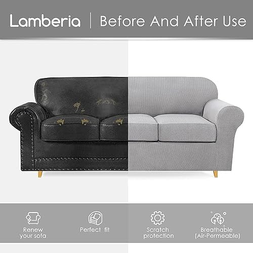 Lamberia High Stretch Sofa Cover for 3 Cushion Couch 4 Pieces 1