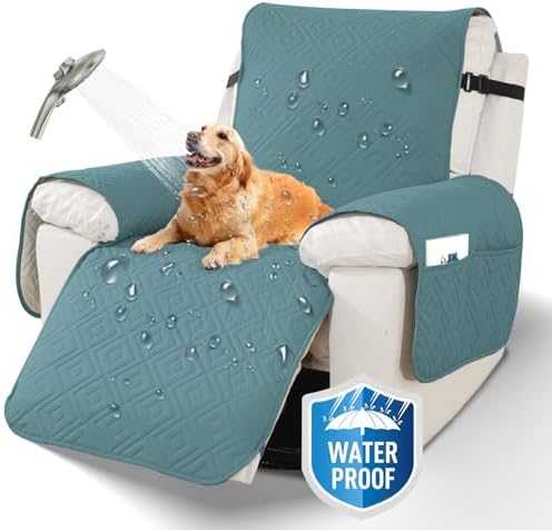 XINEAGE Light Blue 30 Waterproof Recliner Slipcover with Storage Pockets