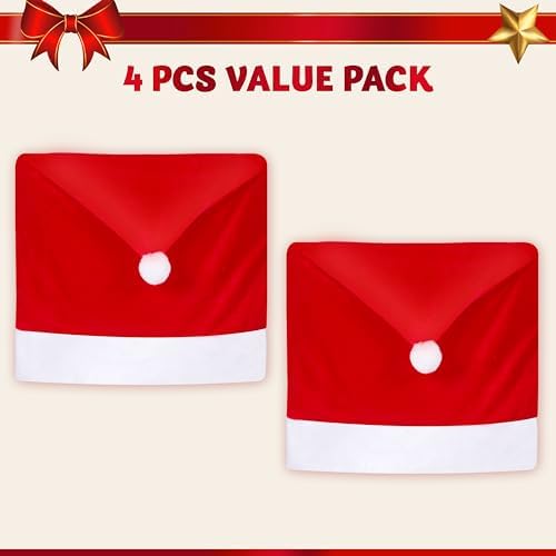 JOYIN 4 Pcs Christmas Chair Covers with Santa Hats 1