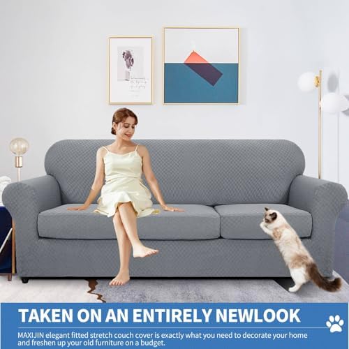 MAXIJIN 4 Piece Sofa Covers for 3 Cushion Couch