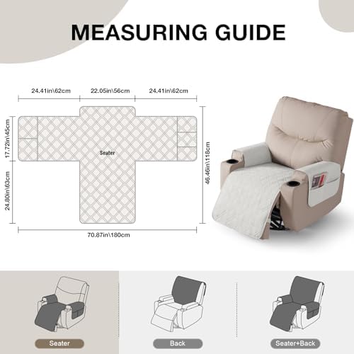 VANSOFY Recliner Chair Covers 22 Inch Waterproof Slipcover with Storage Pockets
