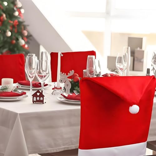 Happylain 2 PCS Christmas Chair Covers with Santa Hat Design 1