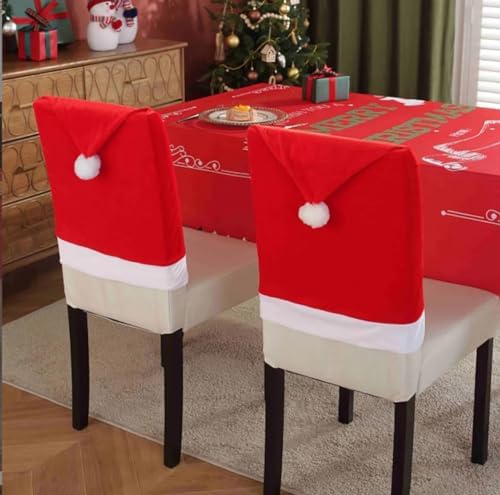 6 Pack Christmas Chair Covers Red Velvet Santa Hat Dining Chair Back Covers