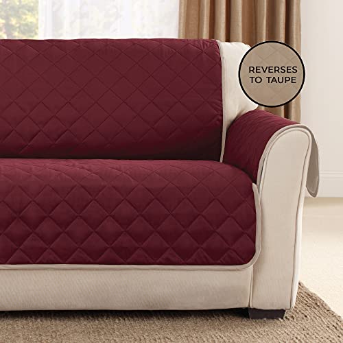 SureFit Microfiber Reversible Sofa Cover in Taupe Burgundy 1