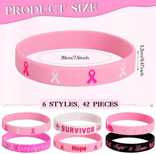 JUNEBRUSHS 42pcs Breast Cancer Awareness Silicone Wristbands