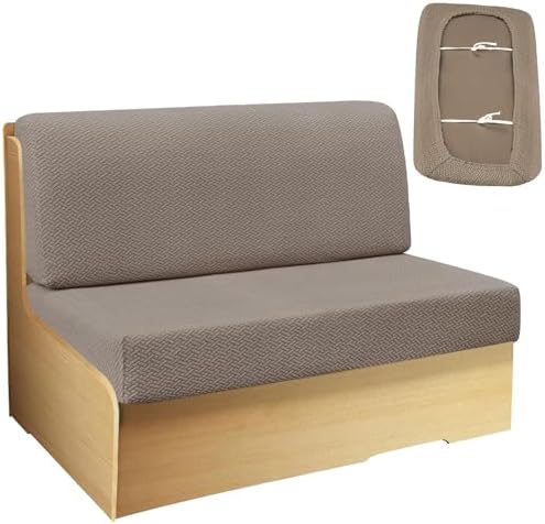 RV Dinette Cushion Covers Stretchable Fabric 2 Piece Set Light Coffee