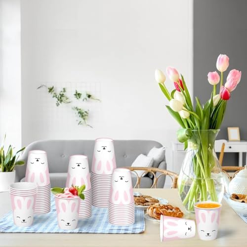 Vanulus 60 Pcs Easter Bunny 9oz Paper Cups for Parties and Events
