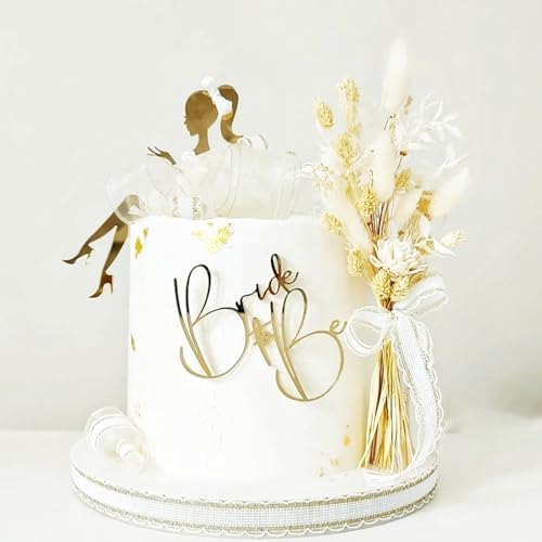 2PCS Bride To Be Lady Cake Decoration Set Gold