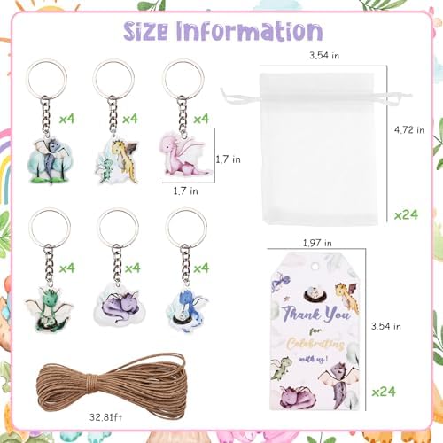 Serencatcher 72Pcs Dragon Party Favors Keychain Set