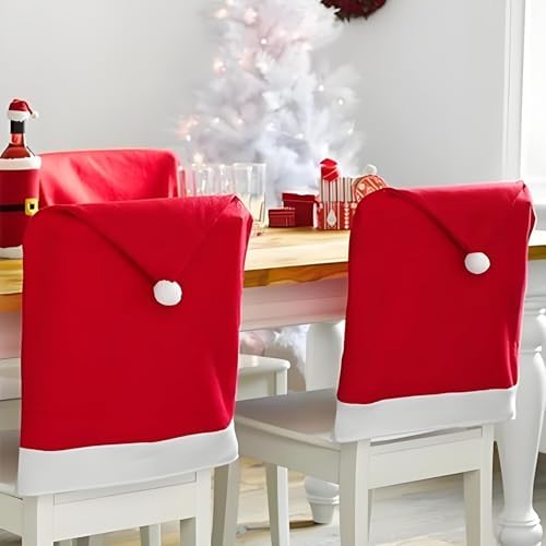 Happylain 2 PCS Christmas Chair Covers with Santa Hat Design 1