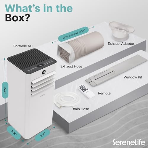 SereneLife 8000 BTU Portable AC Unit with Dehumidifier and Fan