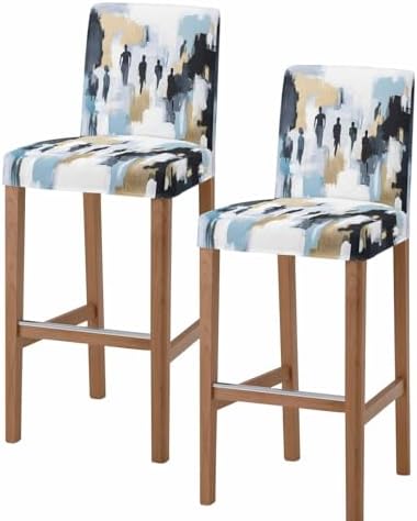 Modern Canvas Bar Stool Covers Set of 2 with Abstract Art Design