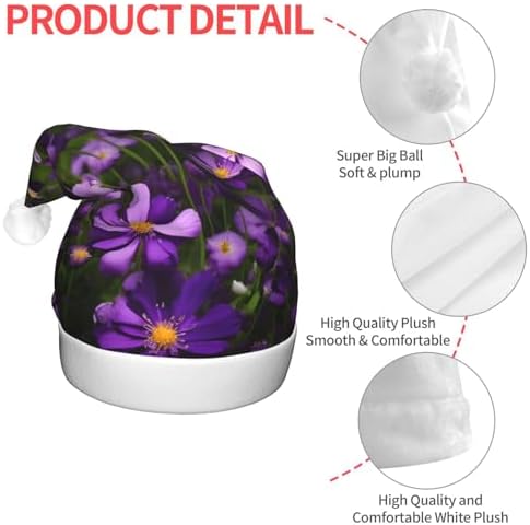 Purple Flowers Print Christmas LED Santa Hat for Festive Events