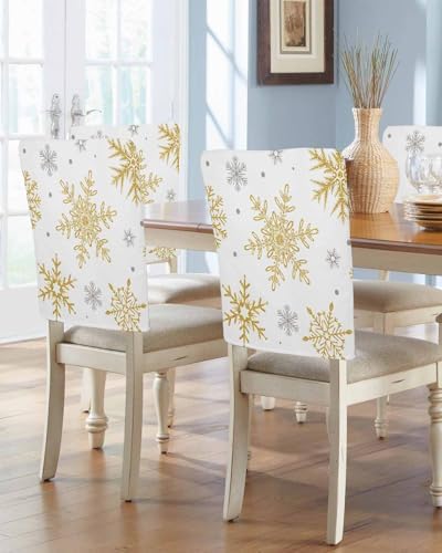 Gold Snowflake Dining Chair Slipcovers Set of 6 1
