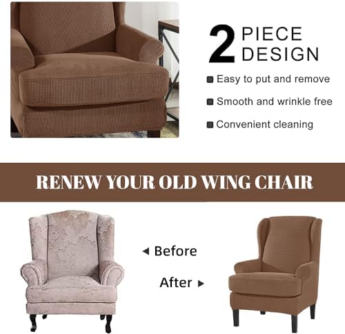 INFLAG Wing Chair Slipcovers 2 Piece Stretch Spandex Covers