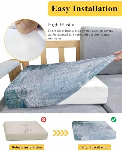 Kewadony 3 Pcs Blue Sofa Seat Covers Waterproof Non-Slip Stretchy
