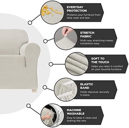 Zenna Home Chenille Stretch Sofa Slipcover Ivory Bone 1-Piece