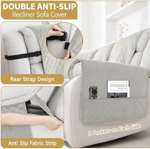 Waterproof Recliner Sectional Sofa Cover Set - 5 Seater Light Gray