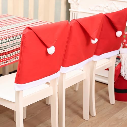Christmas Chair Covers Set of 6 Santa Hat Decor