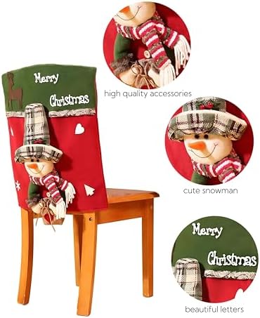 2 pcs Christmas Chair Covers with Fuzzy Santa and Snowman Design