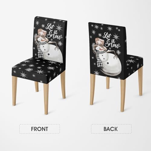 Horaldaily 6PCS Christmas Dining Chair Covers Black Snowman Stretch Removable Washable Slipcover